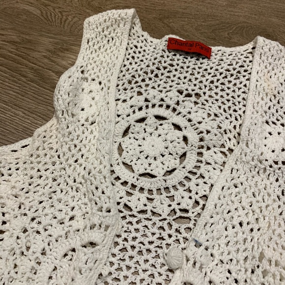 Cute Whit Crochet Vest, Size Medium - Picture 3 of 5